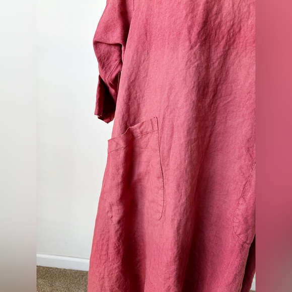Match Point Rose Pink Linen Lagenlook Midi Dress Size Medium - Picture 3 of 7
